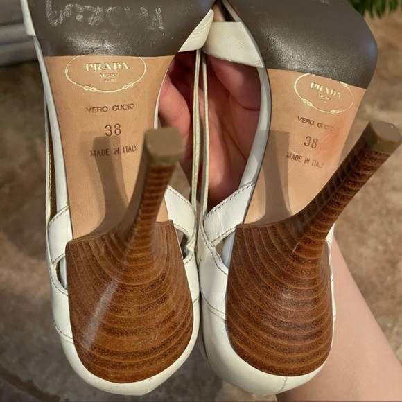 COPY - Prada Vintage White Leather Peep Toe Stacked Heels 38 - Picture 11 of 12